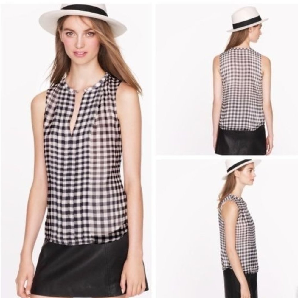 J. Crew black and white gingham sleeveless silk blouse